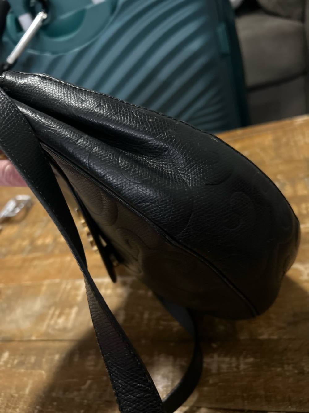 Saint Laurent Black Embossed Leather Crossbody Bag RARE VINTAGE 100% Authentic - Picture 10 of 15